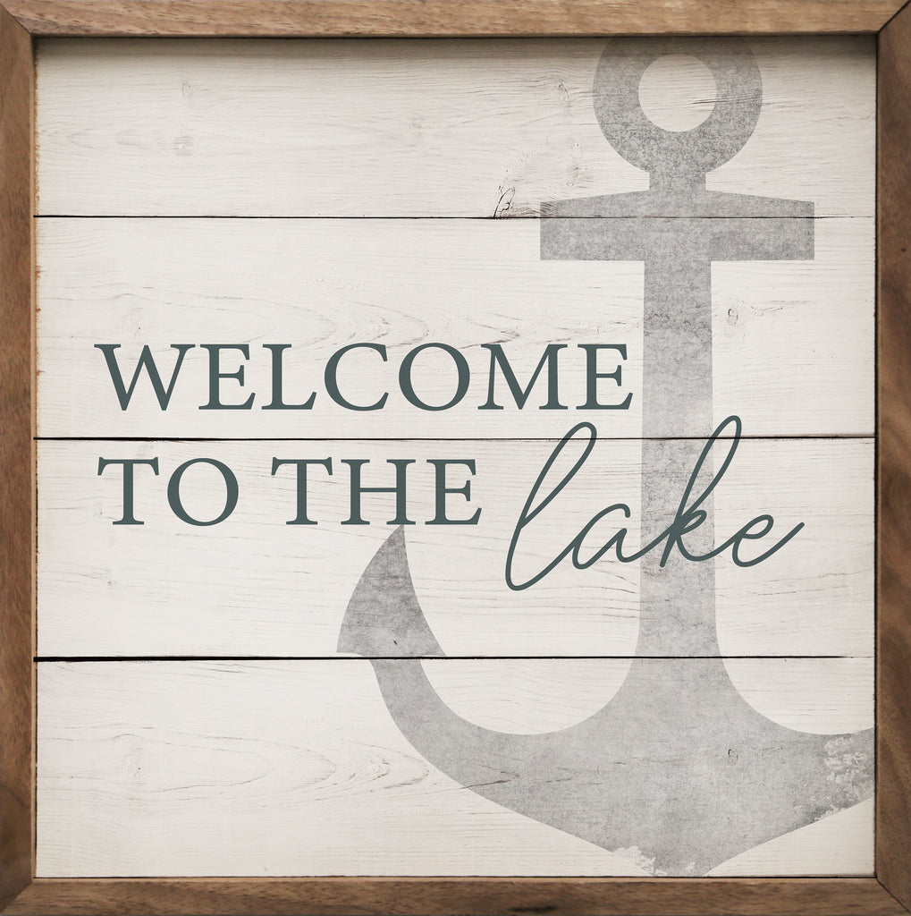 Welcome To The Lake Anchor Whitewash 16x16 / Whitewash