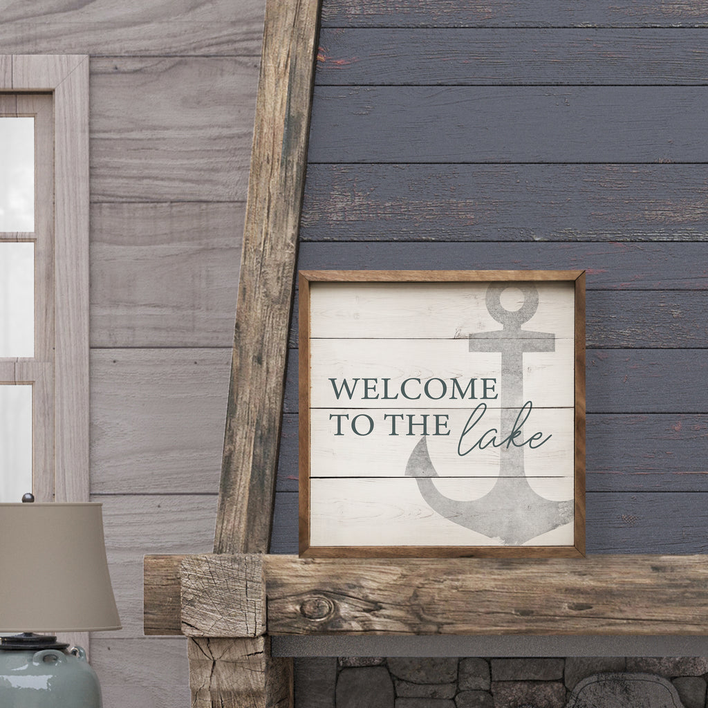 Welcome To The Lake Anchor Whitewash 16x16 / Whitewash
