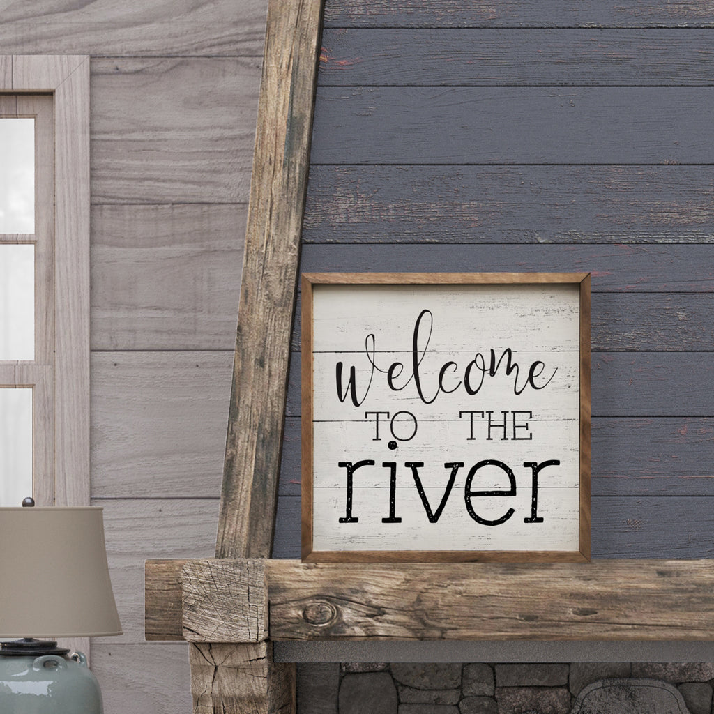 Welcome To The River Typewriter Whitewash 16x16 / Whitewash