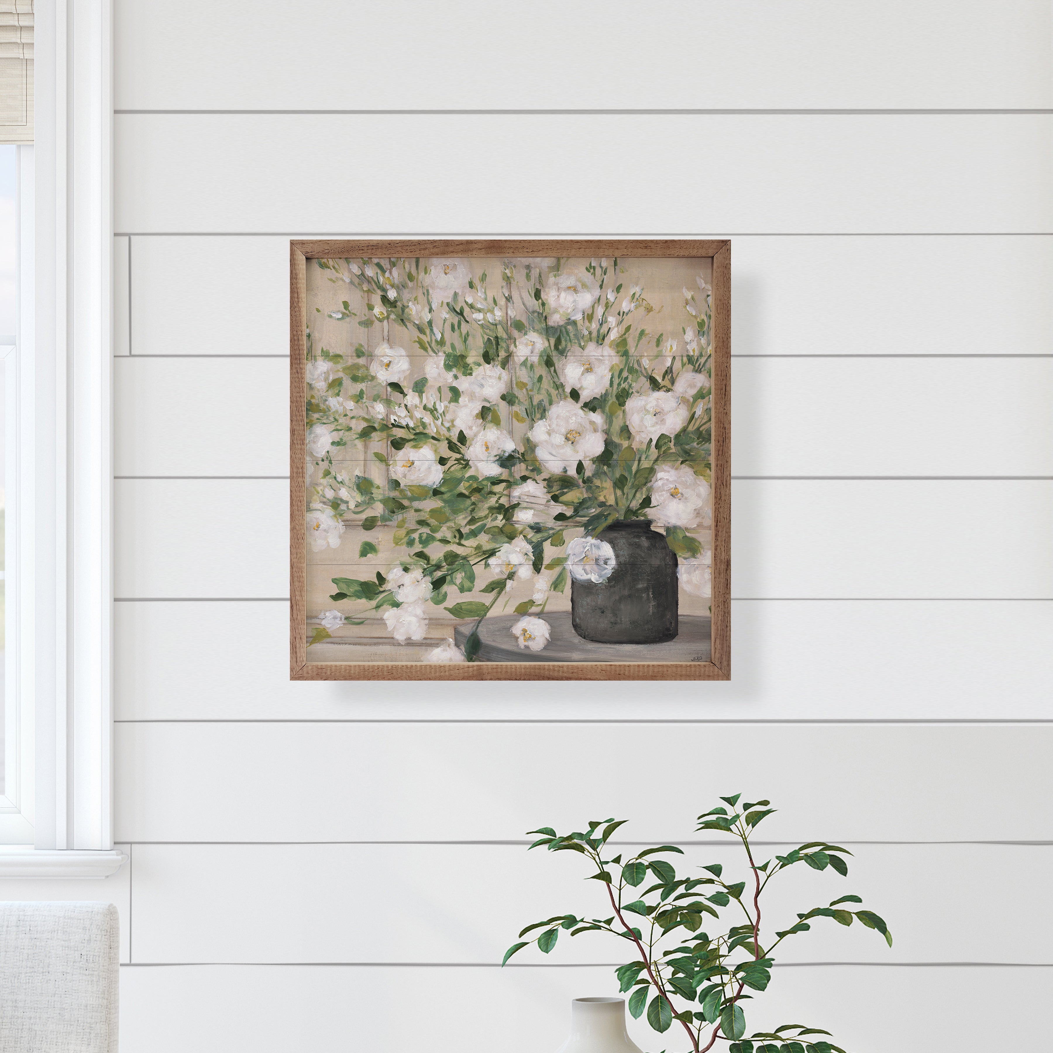 White Bouquet Gray Vase By Julia Purinton 16x16 / Multi-Color