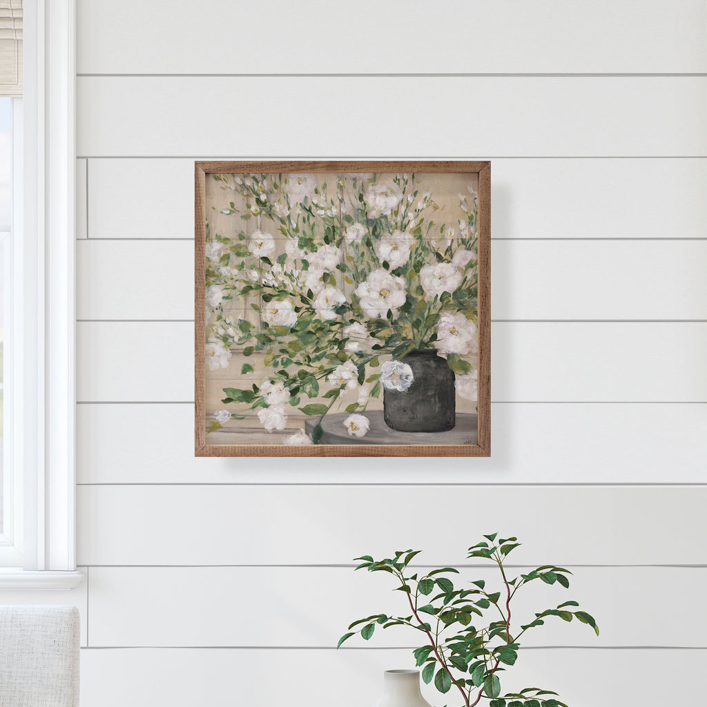 White Bouquet Gray Vase By Julia Purinton 16x16 / Multi-Color
