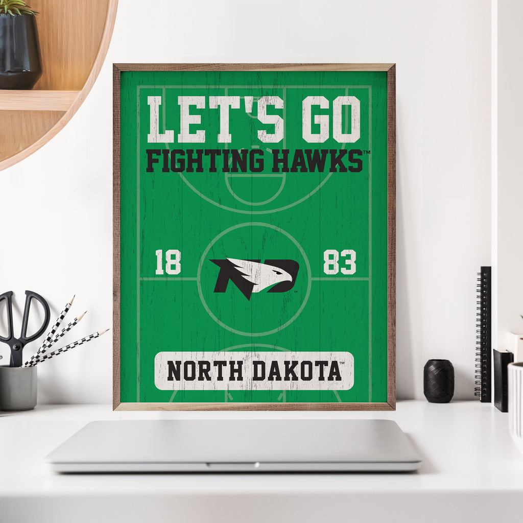 Basketball Court Let's Go Fighting Hawks 16x20 / Green