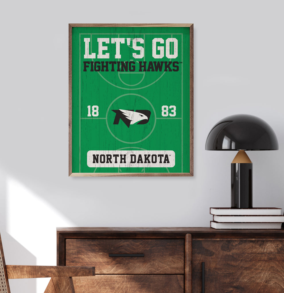 Basketball Court Let's Go Fighting Hawks 16x20 / Green