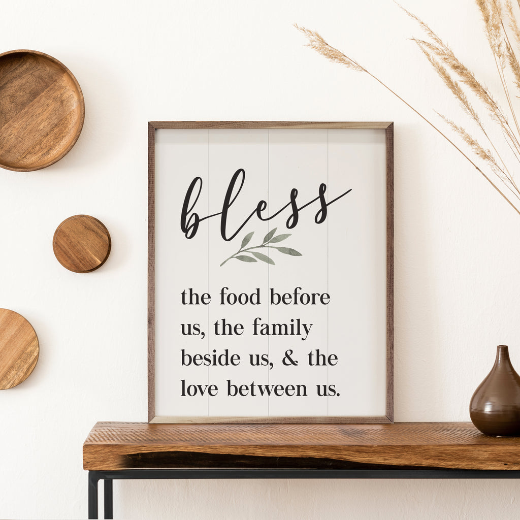 Bless The Food Before Us Greenery White 16x20 / White
