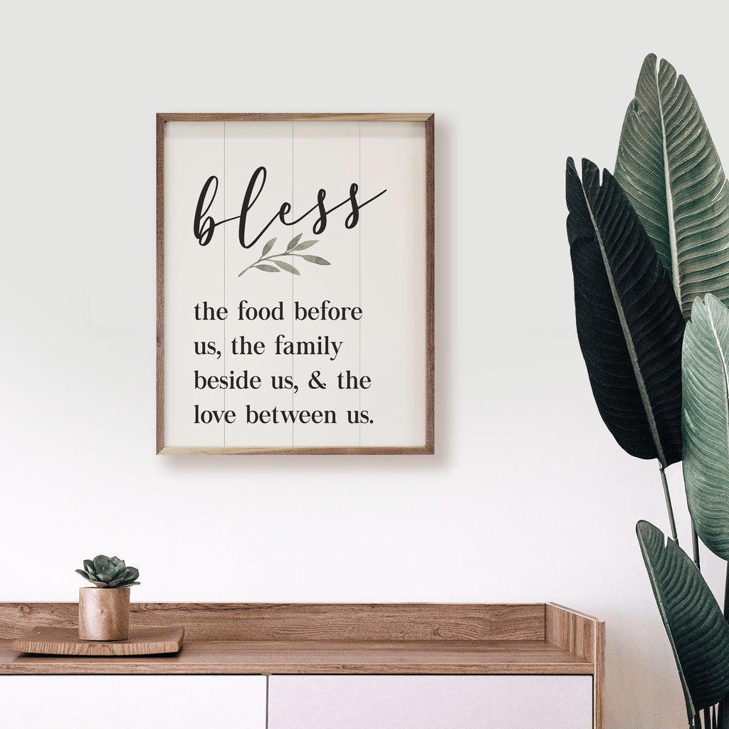 Bless The Food Before Us Greenery White 16x20 / White