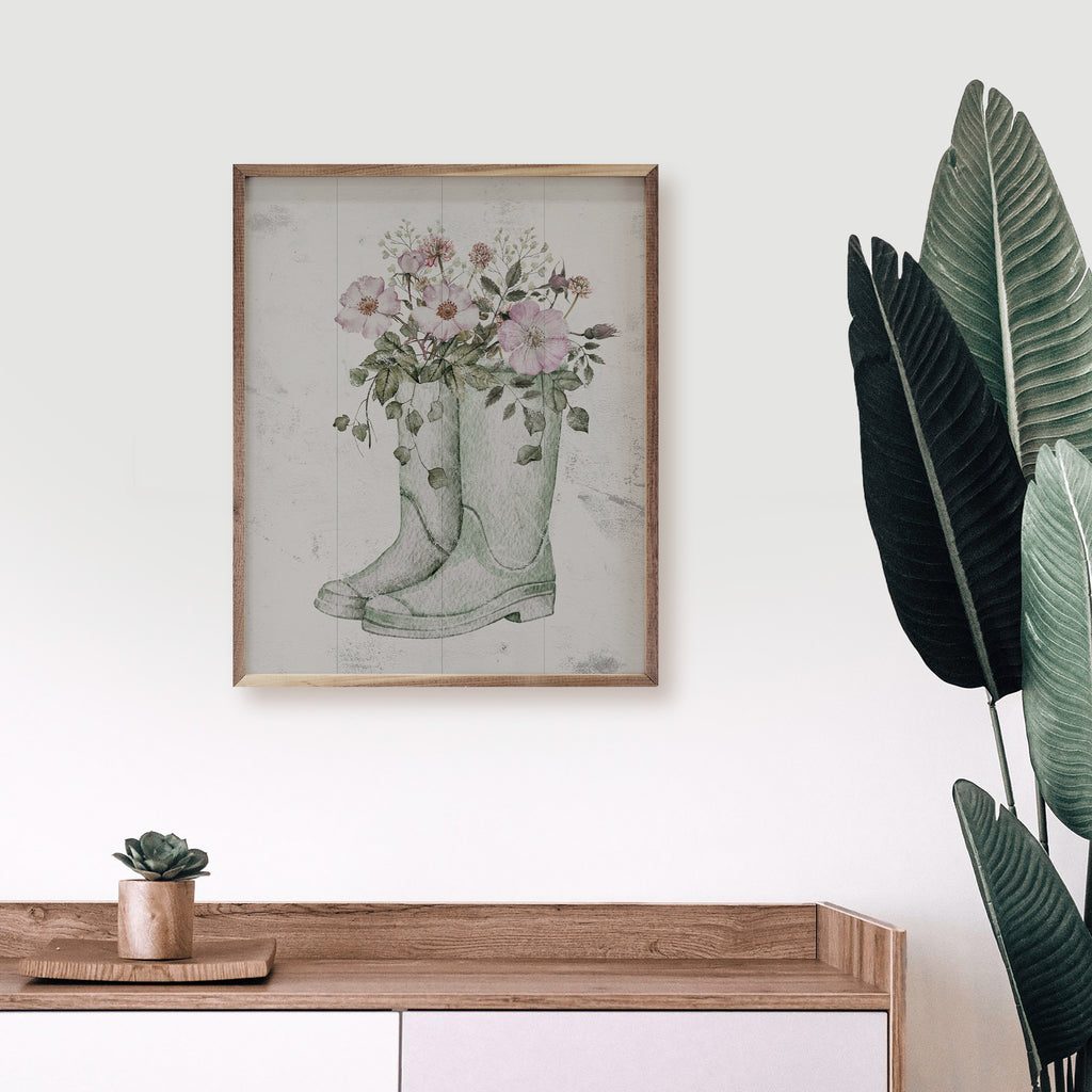 Boots With Flowers Green 16x20 / Whitewash