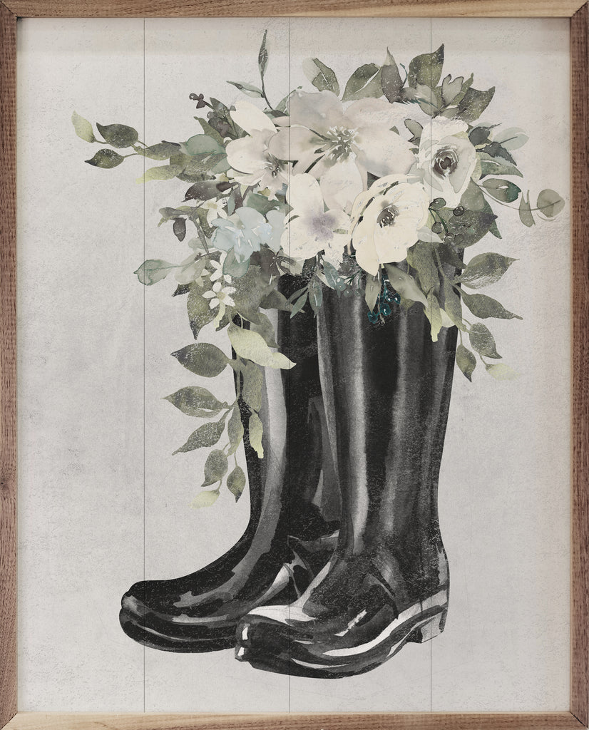 Boots With Flowers White 16x20 / Whitewash