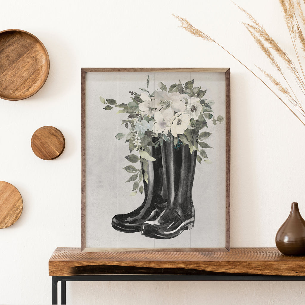 Boots With Flowers White 16x20 / Whitewash