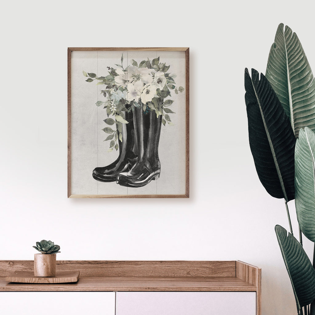 Boots With Flowers White 16x20 / Whitewash