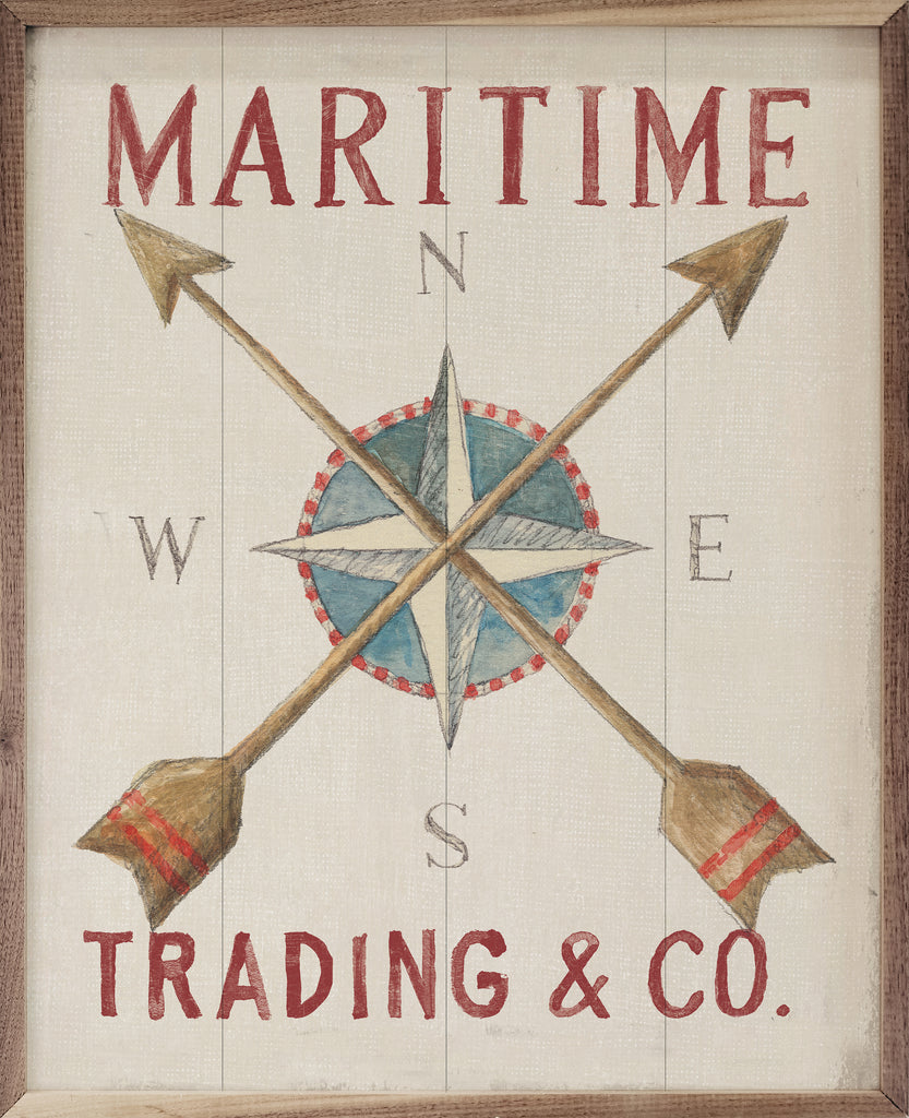 Floursack Nautical VI Red Compass By Danhui Nai 16x20 / Multi-Color