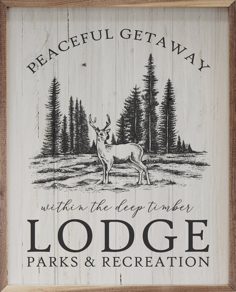 Peaceful Getaway Lodge Whitewash 16x20 / Whitewash