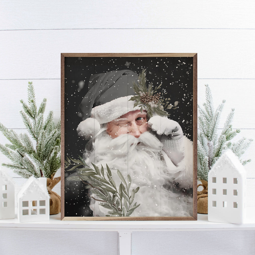 Grayscale Santa Claus 16x20 / Black