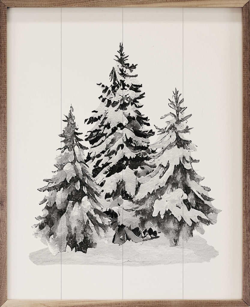 Grayscale Snowy Pines II 16x20 / White