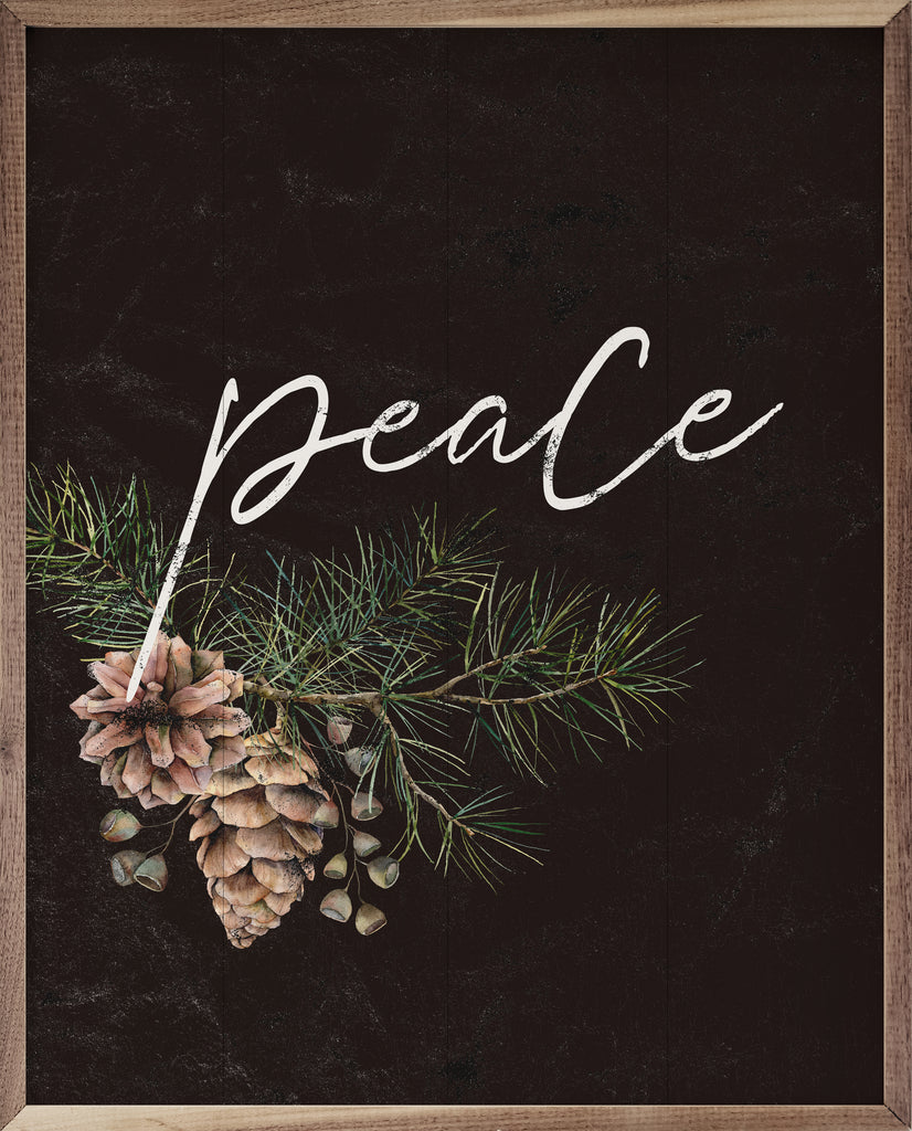 Pinecone Peace Branch Black 16x20 / Black