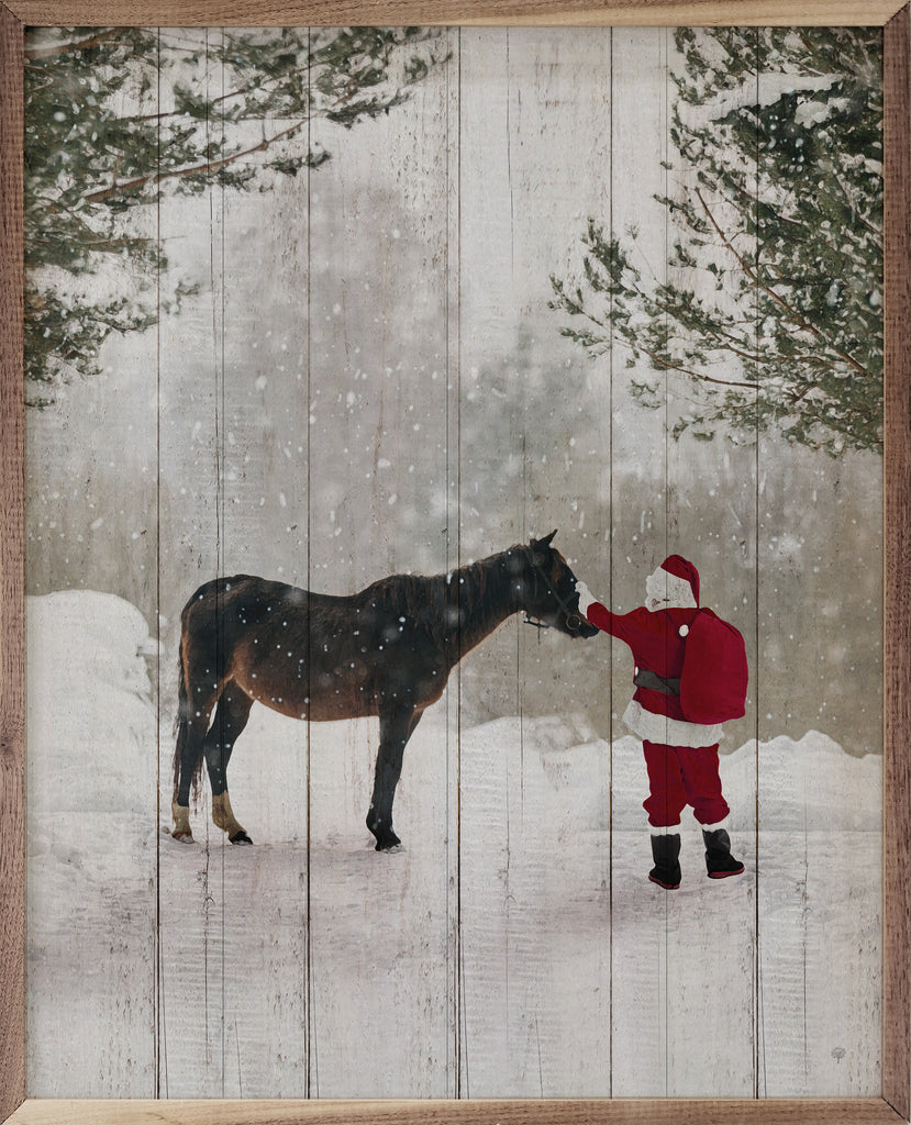 Santa With Horse 16x20 / Whitewash