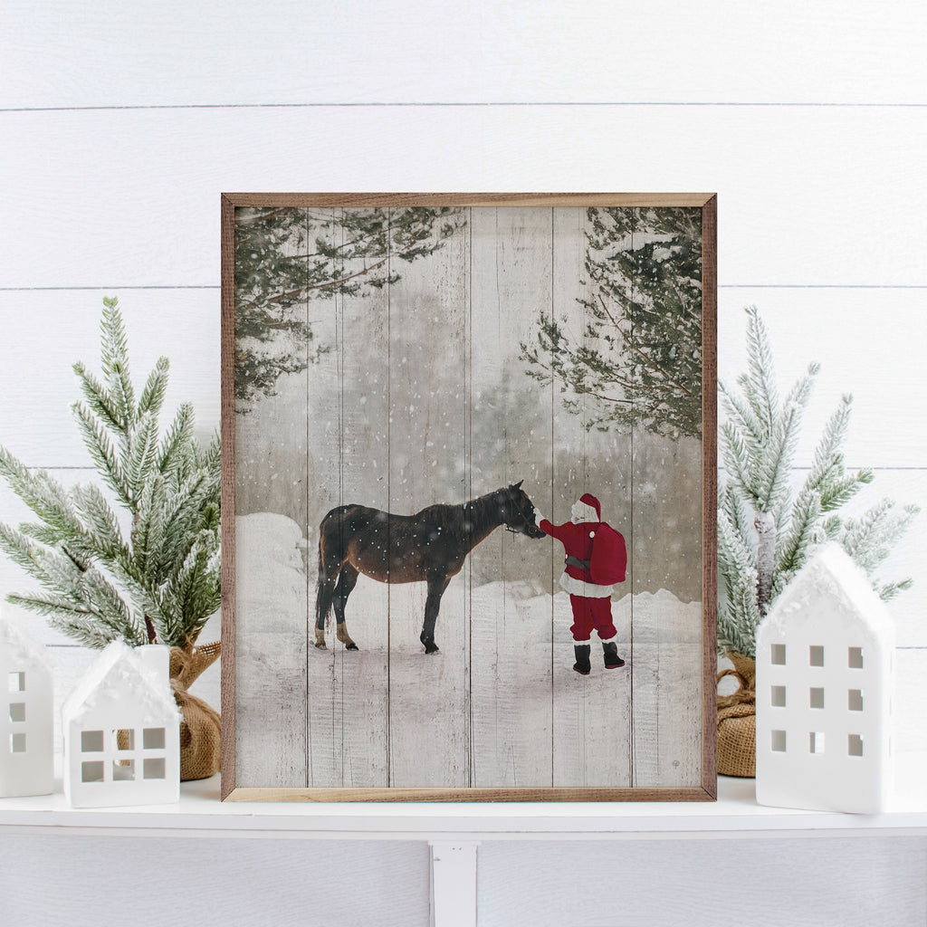 Santa With Horse 16x20 / Whitewash