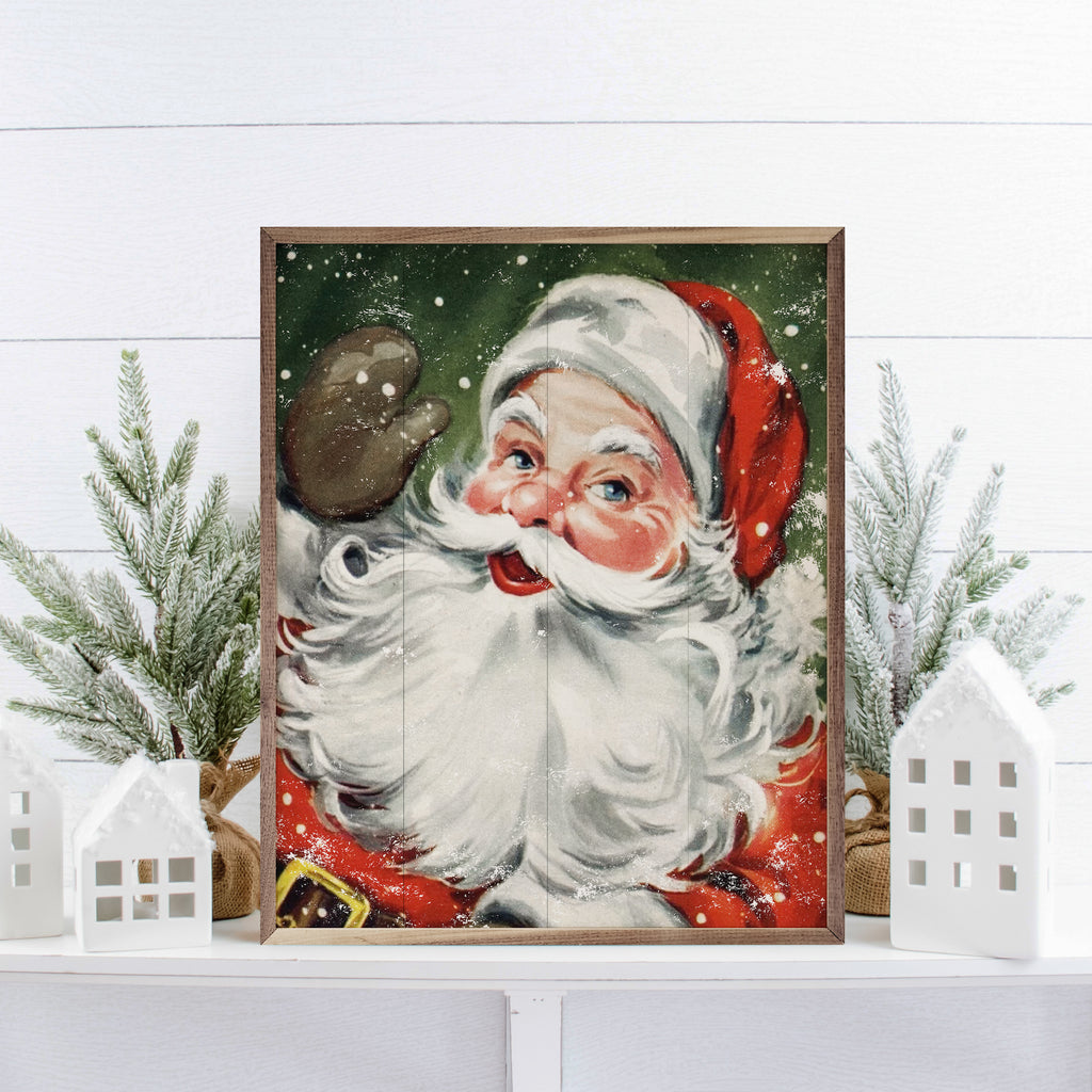 Santa With Snow Green 16x20 / Green