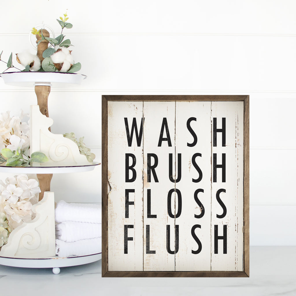 Wash Brush Floss Flush Whitewash 16x20 / Whitewash