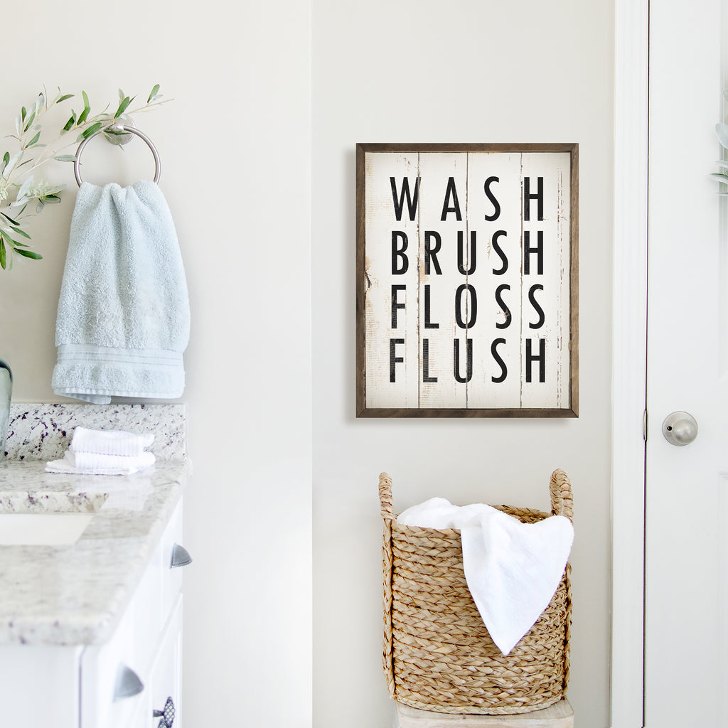 Wash Brush Floss Flush Whitewash 16x20 / Whitewash