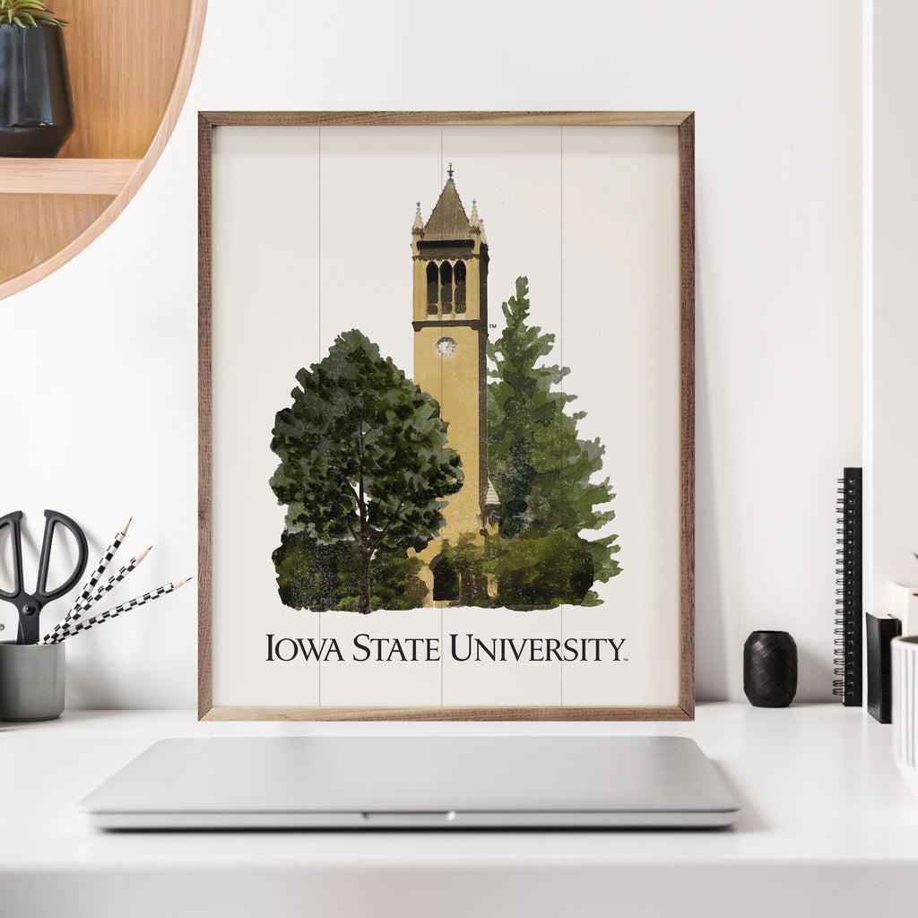Watercolor Campanile Iowa State 16x20 / White