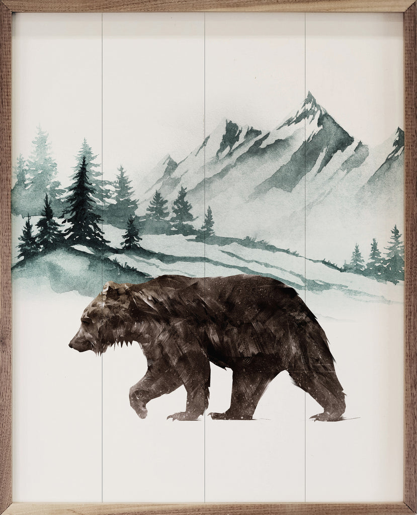 Watercolor Mountain Bear 16x20 / White