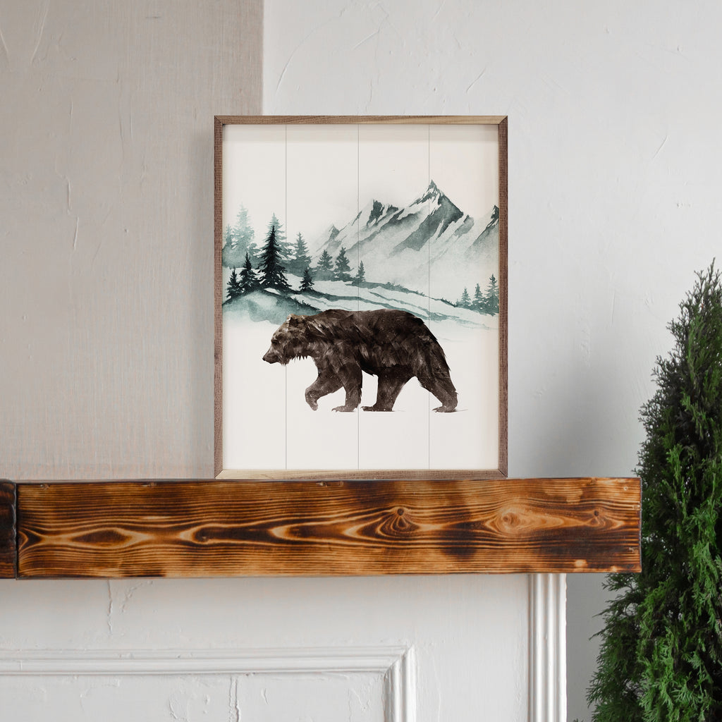 Watercolor Mountain Bear 16x20 / White