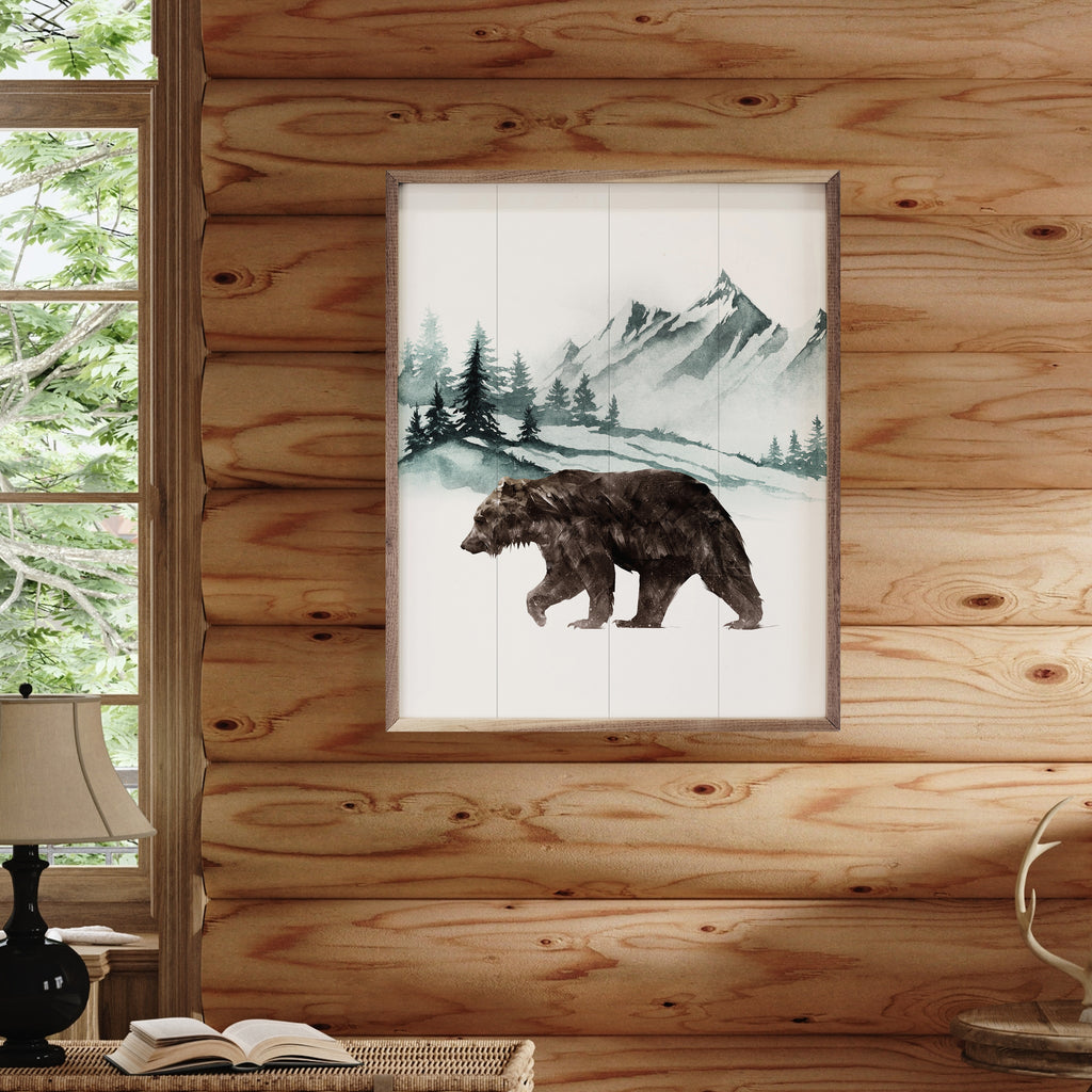 Watercolor Mountain Bear 16x20 / White