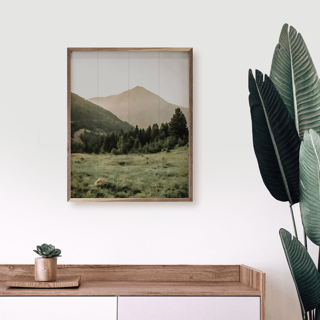 Watercolor Mountain Pine Forest 16x20 / Multi-Color