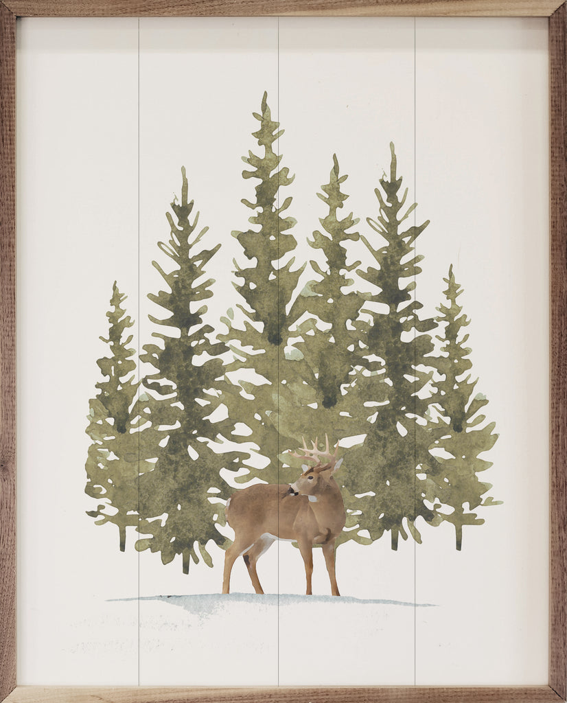 Watercolor Pines Deer 16x20 / White