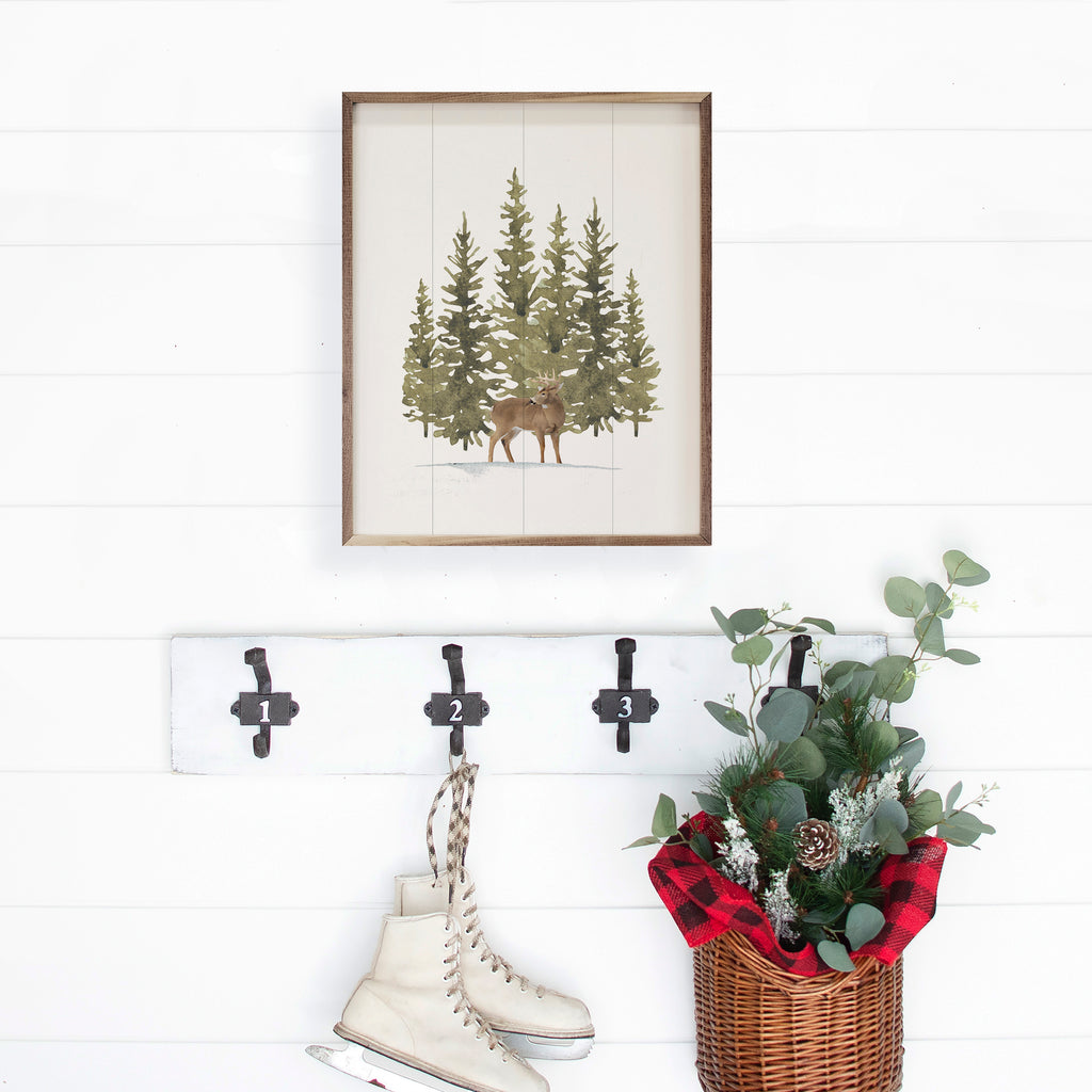 Watercolor Pines Deer 16x20 / White