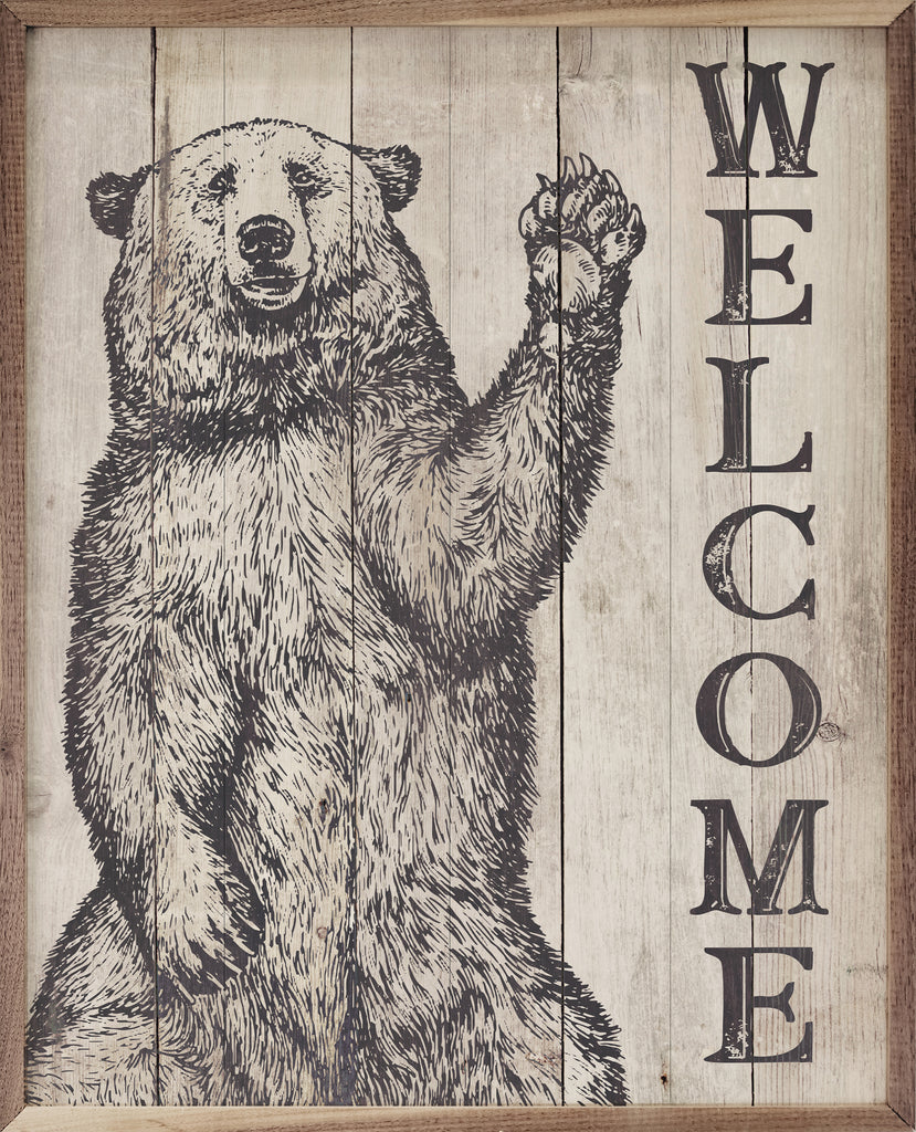 Welcome Bear Whitewash 16x20 / Whitewash