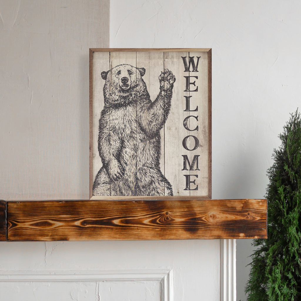 Welcome Bear Whitewash 16x20 / Whitewash