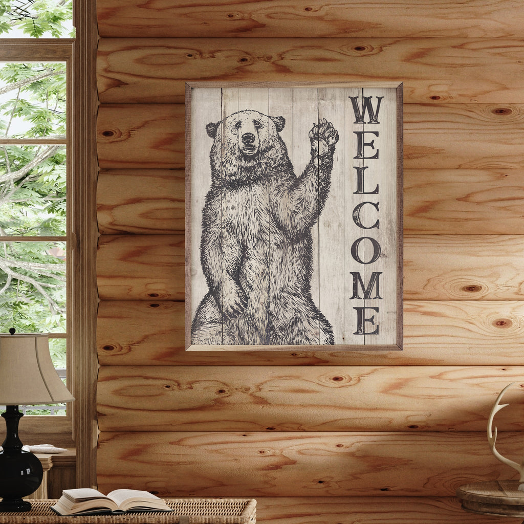 Welcome Bear Whitewash 16x20 / Whitewash