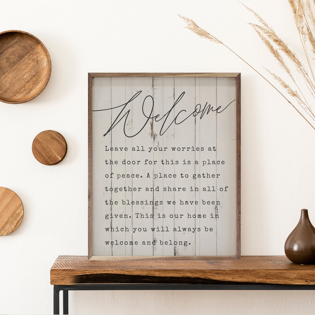 Welcome Leave All Your Worries Whitewash 16x20 / Whitewash