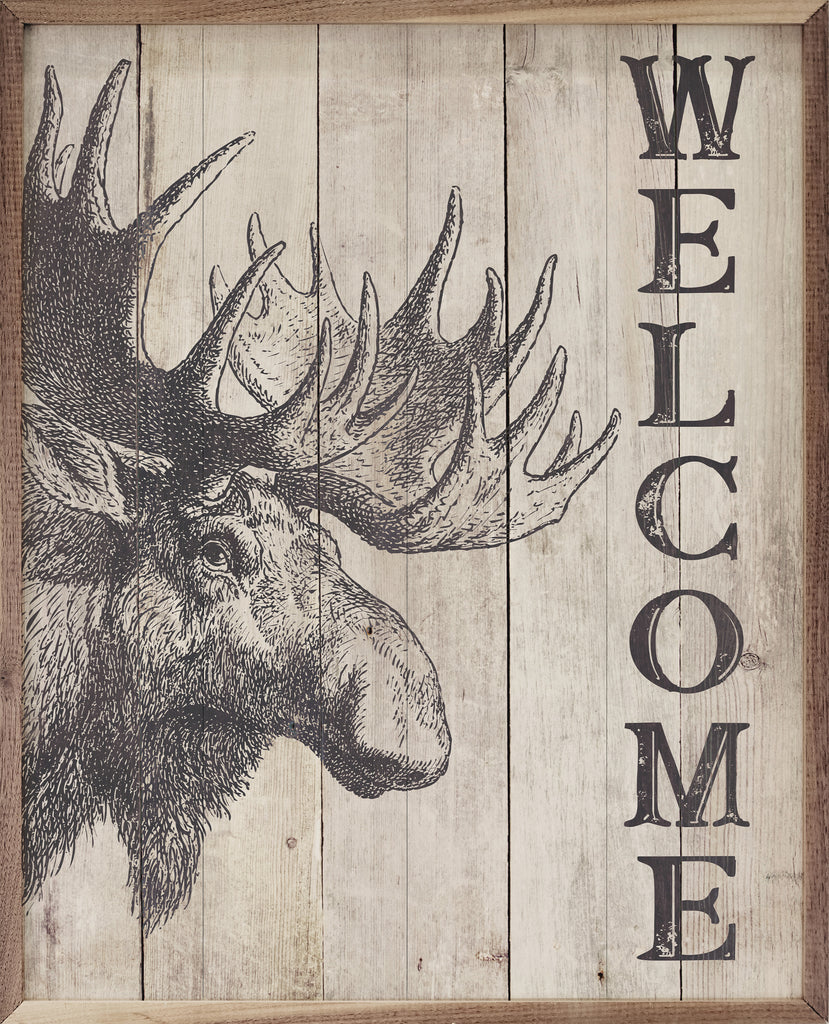 Welcome Moose Whitewash 16x20 / Whitewash