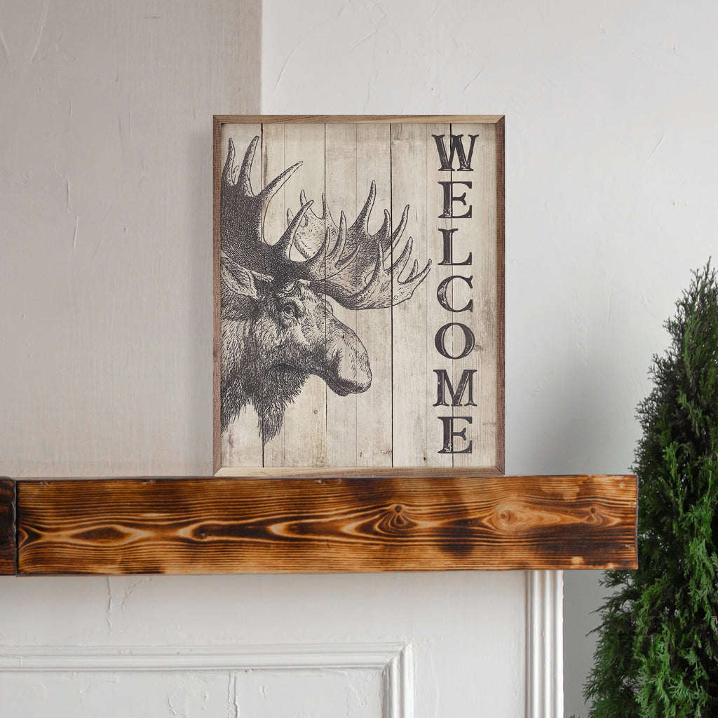 Welcome Moose Whitewash 16x20 / Whitewash