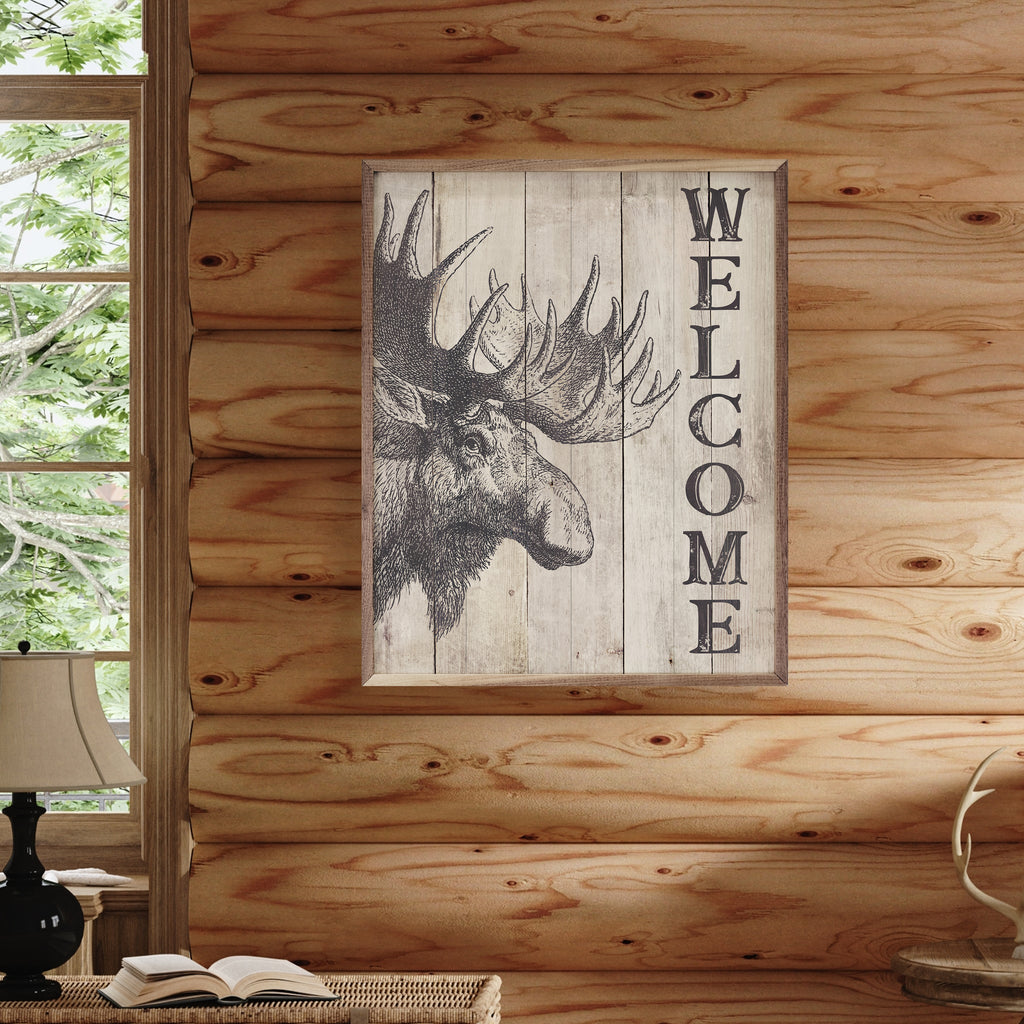 Welcome Moose Whitewash 16x20 / Whitewash