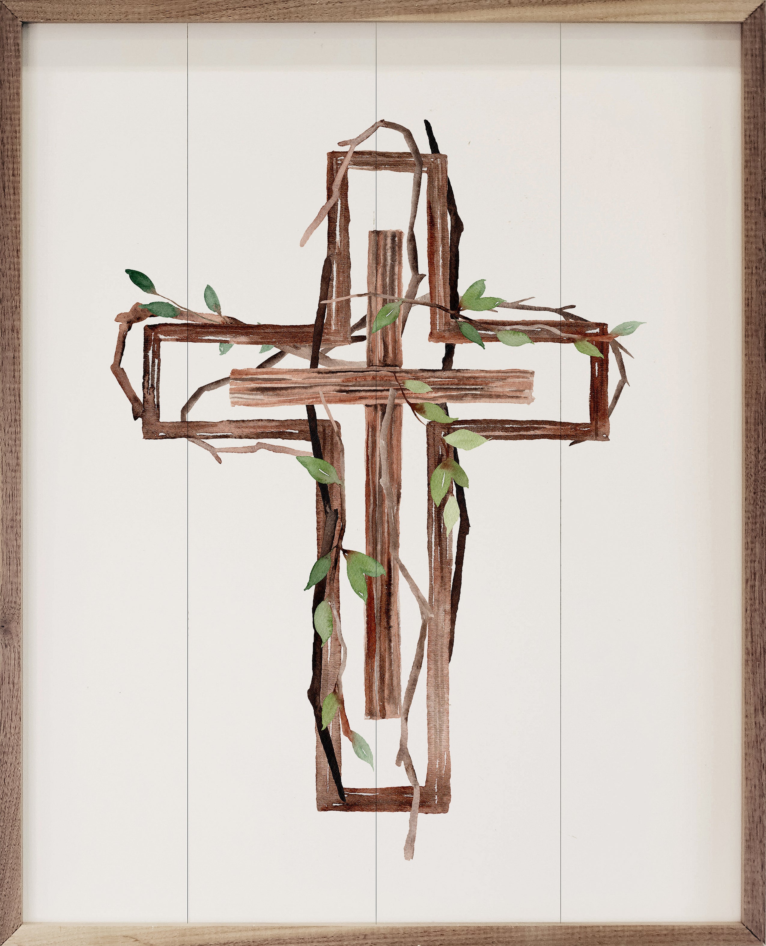 Wooden Cross Border With Greenery Vine 16x20 / White