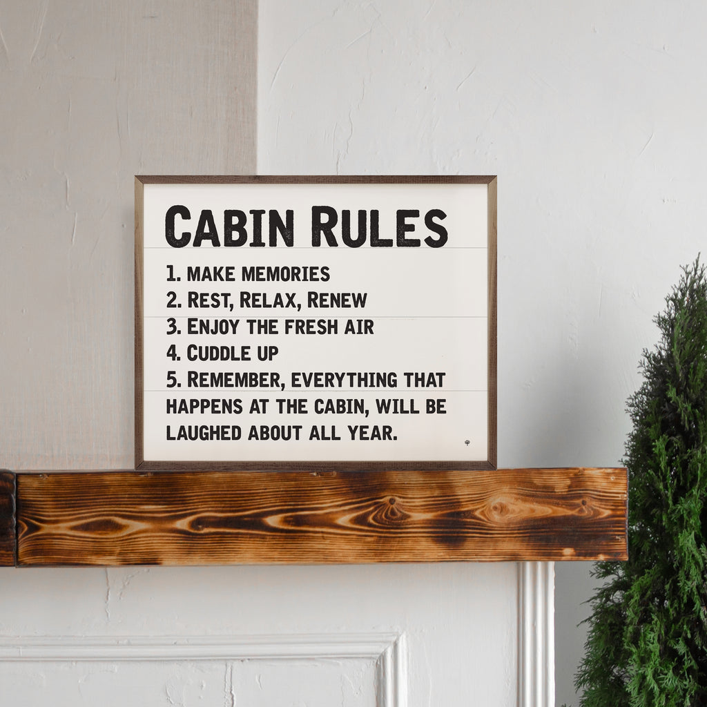 Cabin Rules White 20x16 / White