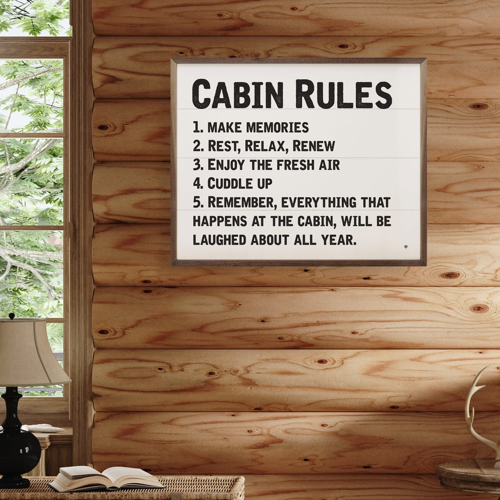 Cabin Rules White 20x16 / White