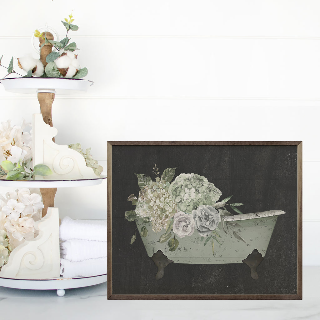Flowers In Mint Tub Black 20x16 / Black