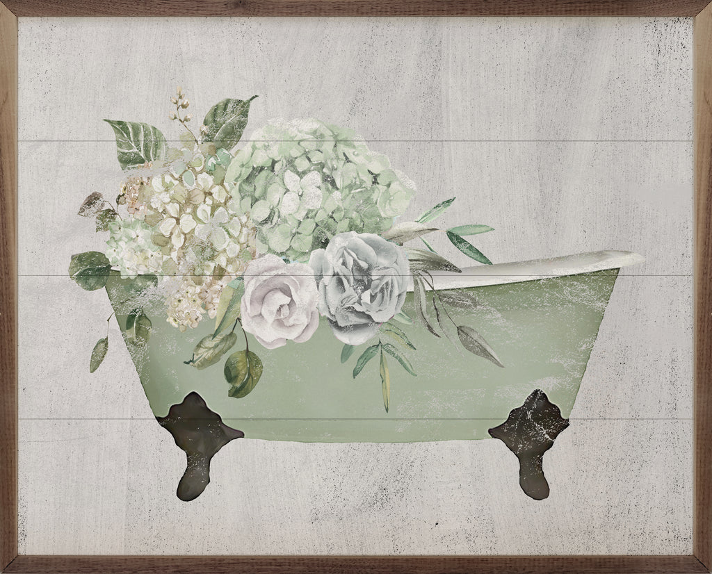 Flowers In Mint Tub Whitewash 20x16 / Whitewash