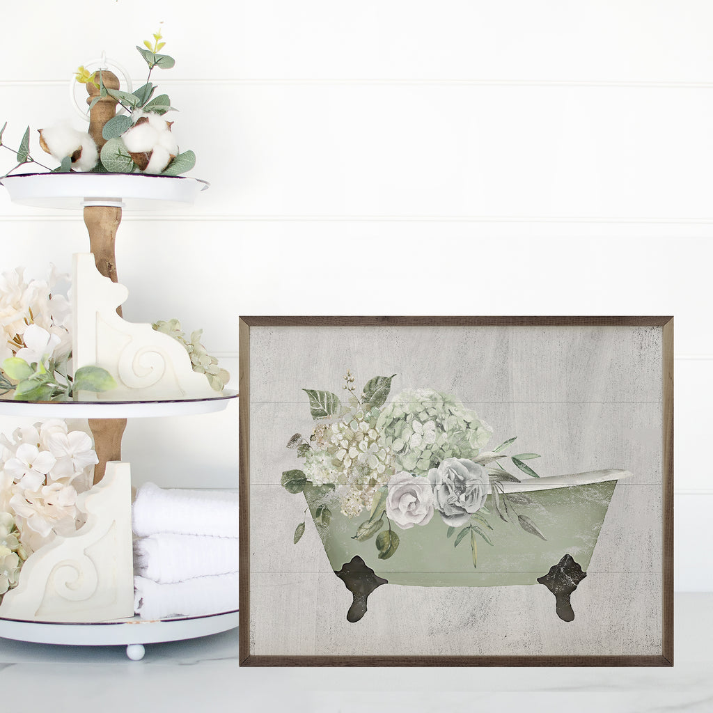Flowers In Mint Tub Whitewash 20x16 / Whitewash