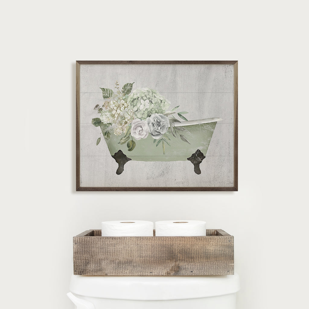 Flowers In Mint Tub Whitewash 20x16 / Whitewash
