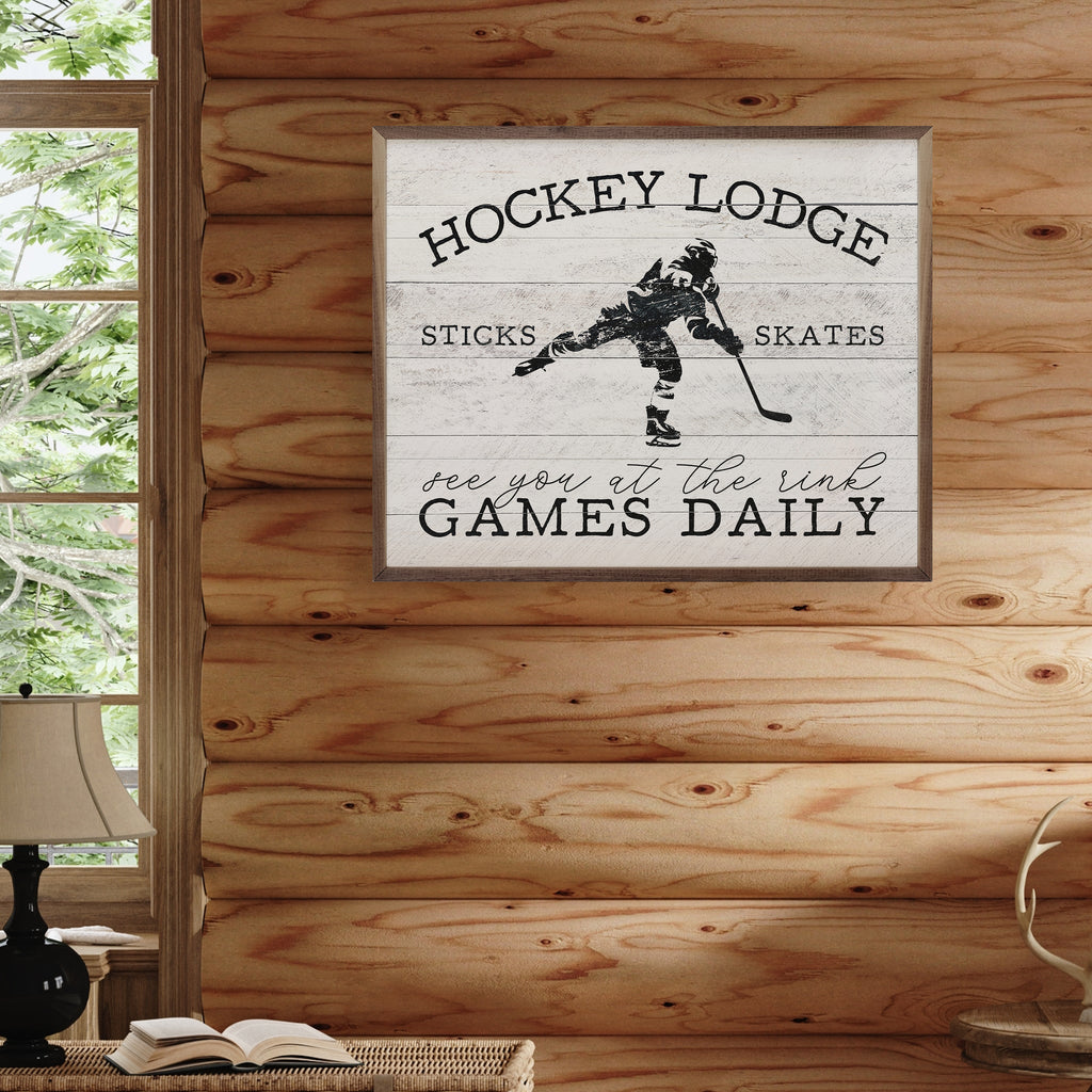 Hockey Lodge Whitewash 20x16 / Whitewash