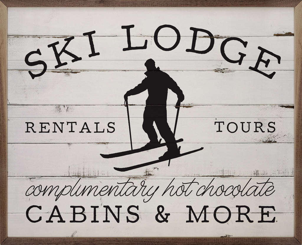 Ski Lodge Skier Whitewash 20x16 / Whitewash