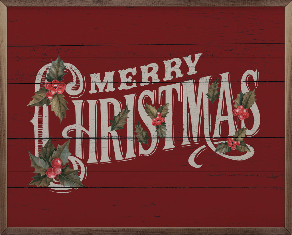 Vintage Merry Christmas Holly Red 20x16 / Red