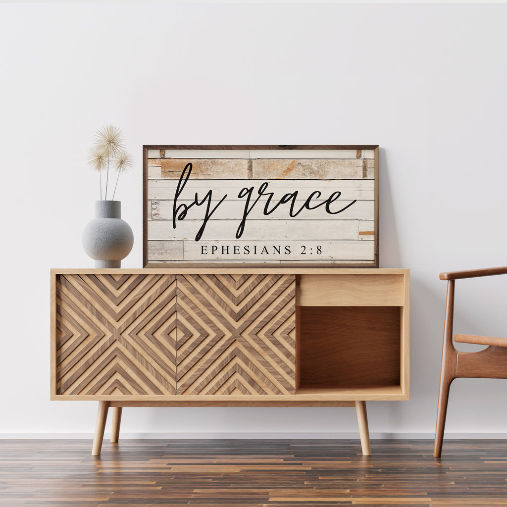 By Grace Ephesians 2 8 Whitewash 24x12 / Whitewash