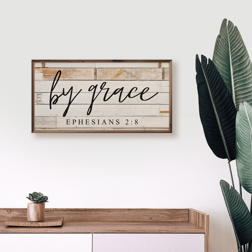 By Grace Ephesians 2 8 Whitewash 24x12 / Whitewash