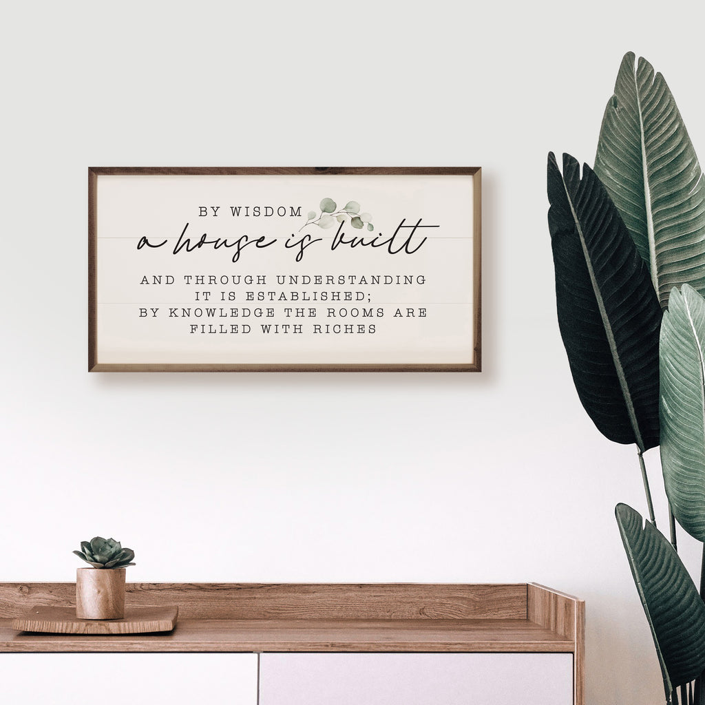 By Wisdom A house Is Built Greenery White 12x24 / White